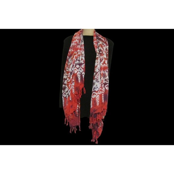 Bali Long Scarf with Autumn Colors and Leaf Designs - Picture 11 of 12